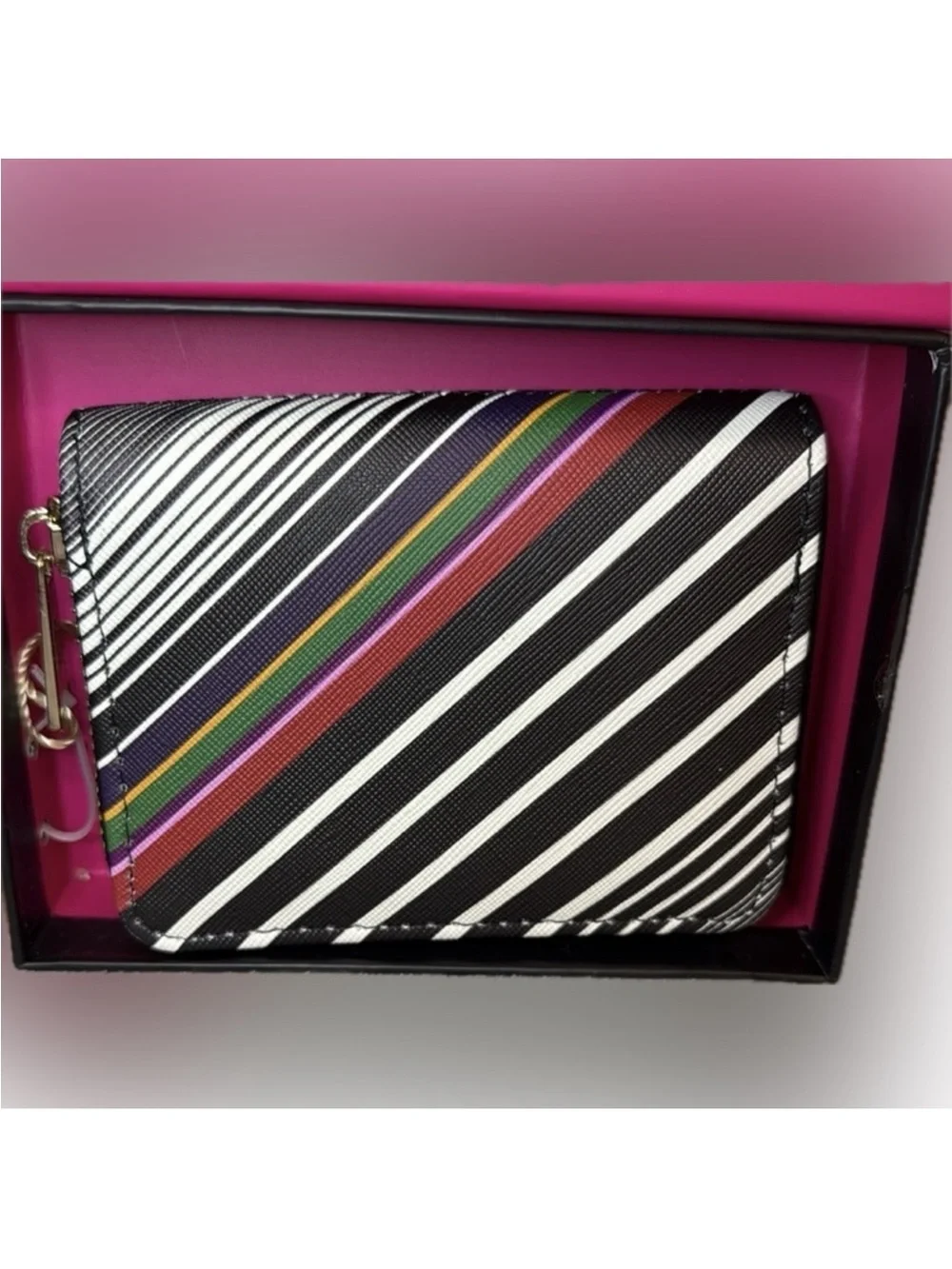 TRINA TURK Multi Color Striped Small Zip Around Card Case in Gift Box/NWT